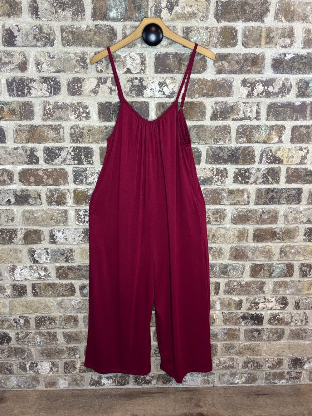 Relaxed Wide-Leg Burgundy Jumpsuit with Spaghetti Straps
